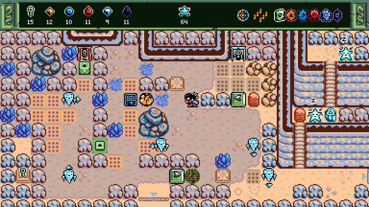 A late-game puzzle room — the game never repeats a trick twice